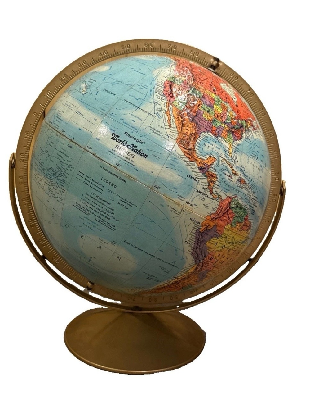 Vintage Replogle 12" World Nation Series Globe Desktop Library Map LeRoy Tolman